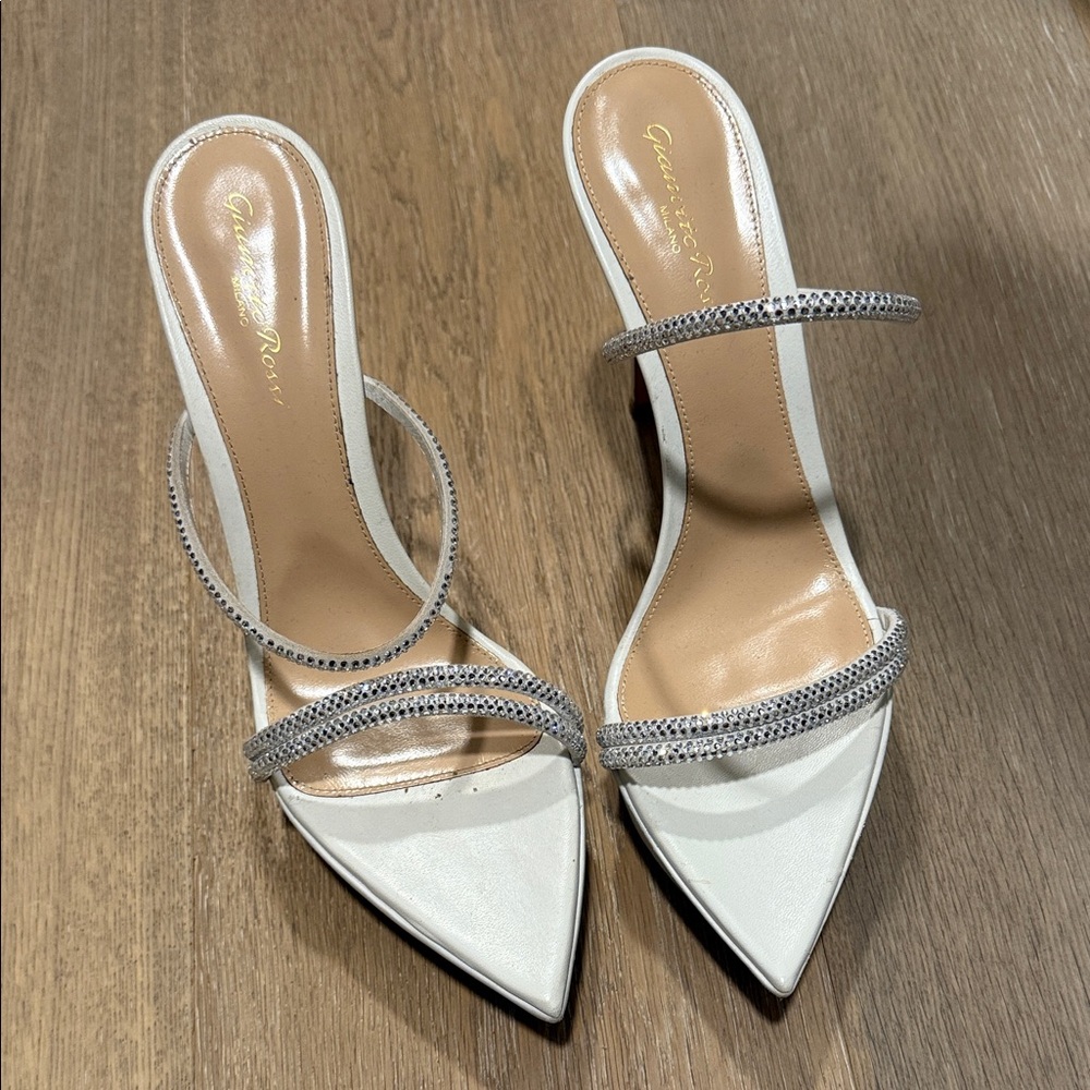 Gianvito Rossi 
85 crystal-embellished leather platform sandals 
White